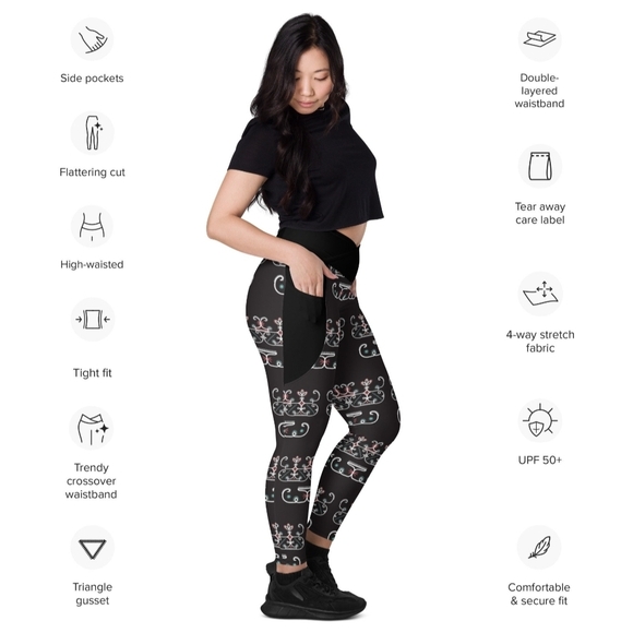 Black Wabanaki Double Curve High-Waisted Leggings - Picture 1 of 2